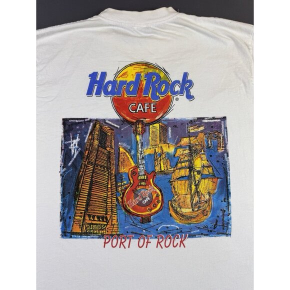 Rare Vintage 90s Hard Rock Cafe Port Of Rock Art Guitar White XL Shirt Music Tee - Picture 3 of 13